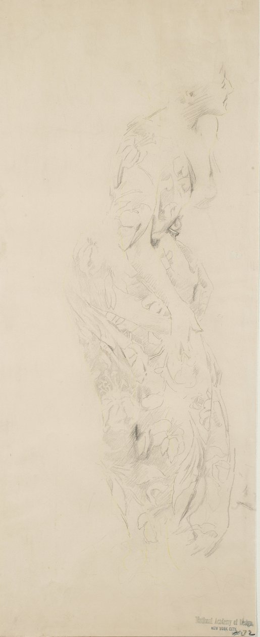 Boceto de mujer con vestido de flores, posiblemente para mural Moods to Music, 1893-98 de Robert Frederick Blum