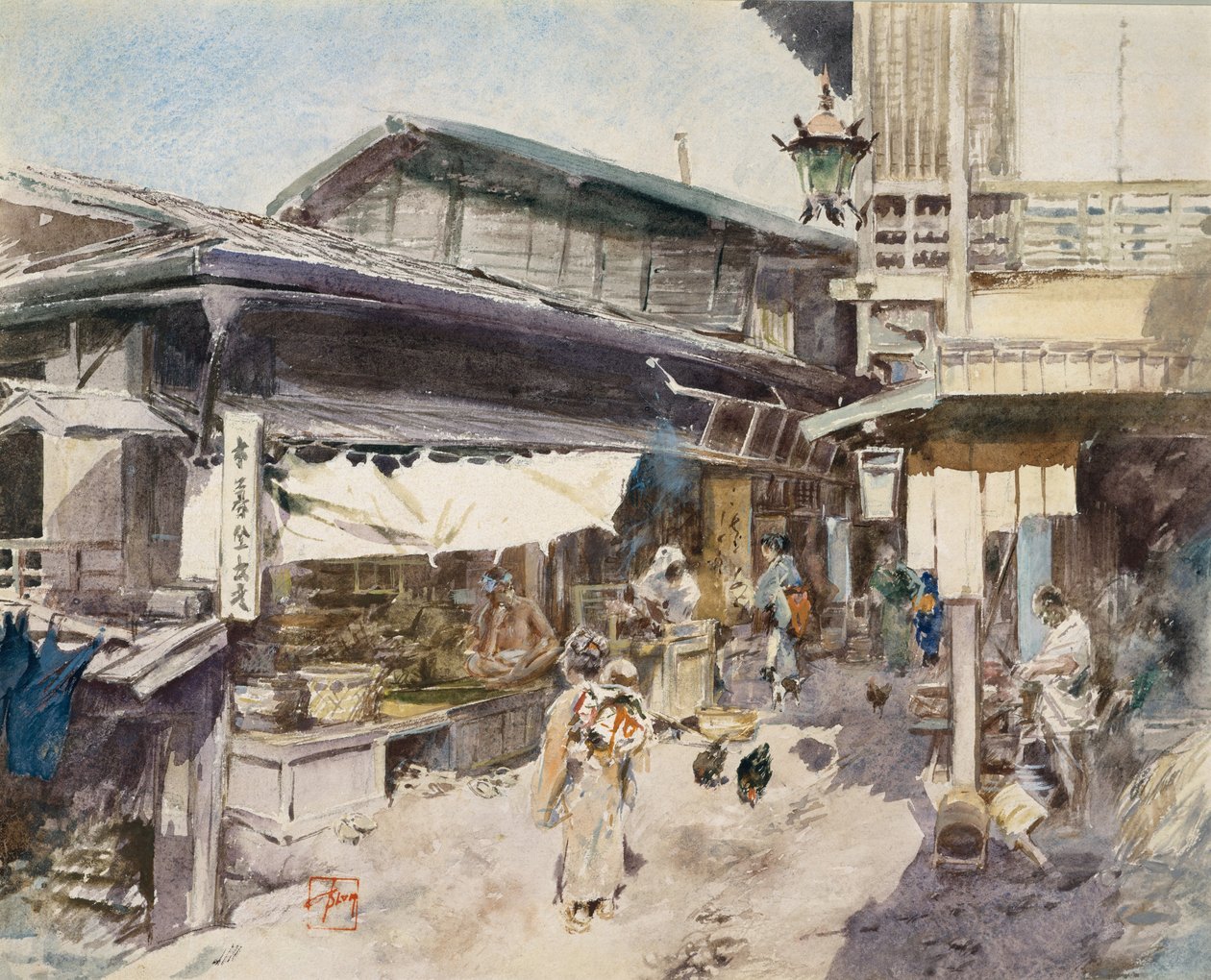 Escena callejera en Ikao, Japón de Robert Frederick Blum