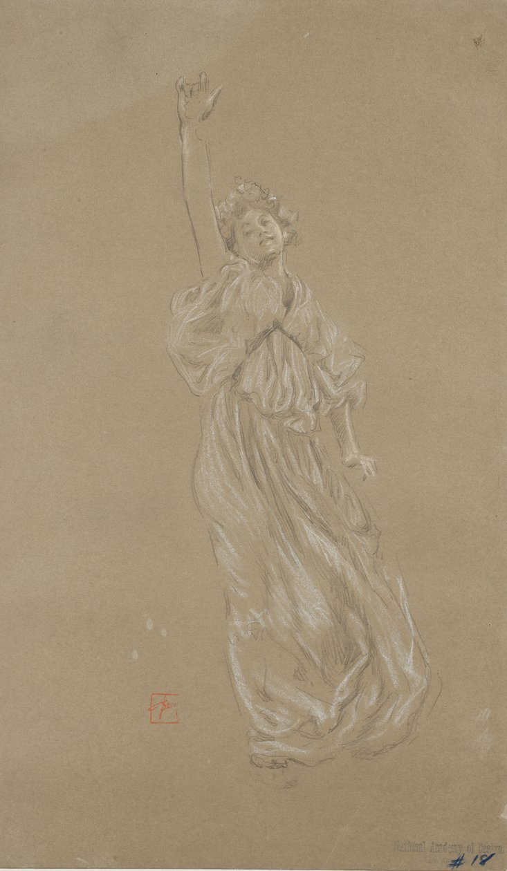 Estudio de figura femenina de pie, para mural Moods to Music de Robert Frederick Blum