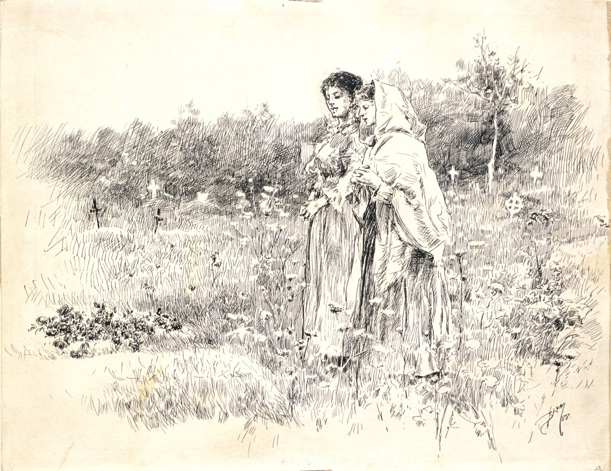 Dos muchachas de pie ante una tumba de Robert Frederick Blum
