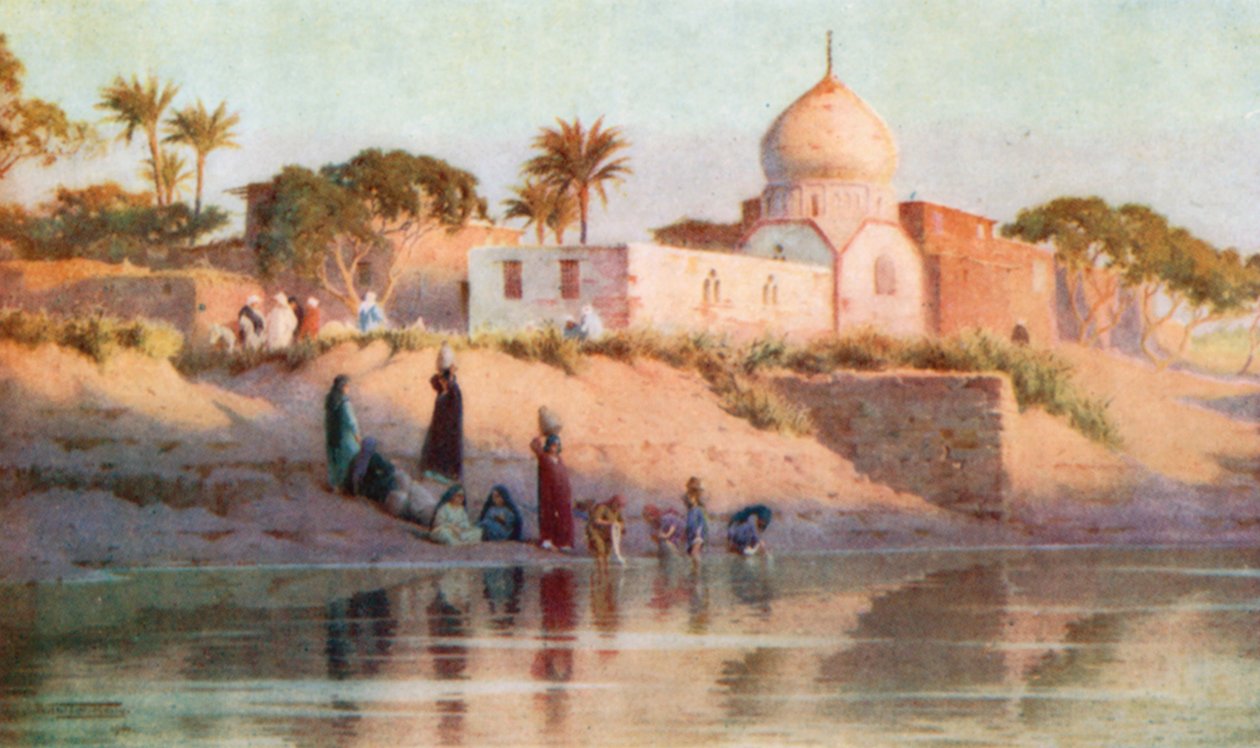 Aldea de Shinbab en el Bajo Nilo (litografía en color) de Robert George Talbot Kelly