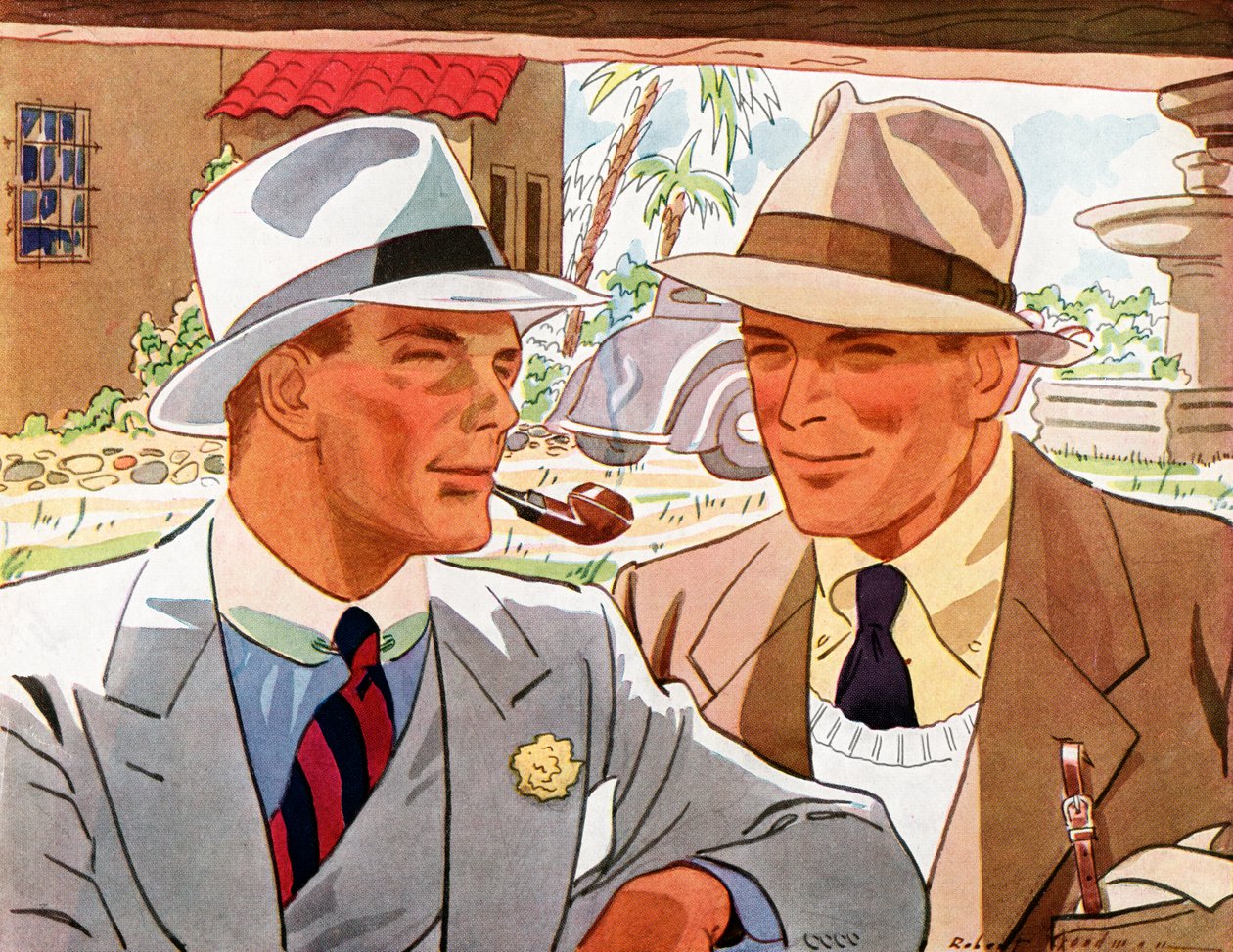 Dos Hombres Muy a la Moda con Trajes y Sombreros de Robert Goodman