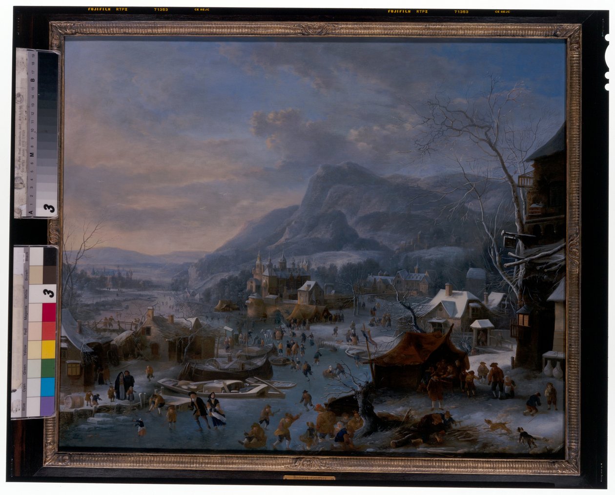 Invierno: Un paisaje invernal helado con campesinos de Robert Griffier