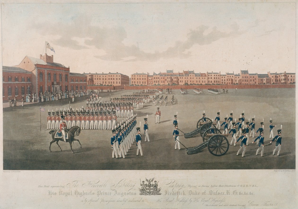 Escena de la Compañía de Artillería Honorable, City Road, Finsbury, Islington, Londres, 1829 de Robert Havell