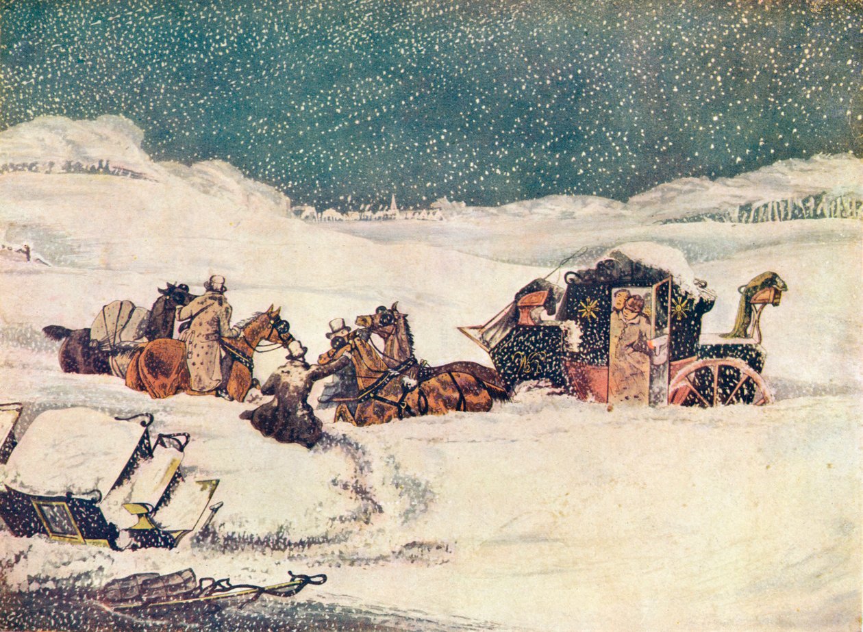 El Birmingham Mail cerca de Aylesbury, el guardia Banbury procediendo con las bolsas, 1837, 1907 de Robert Havell