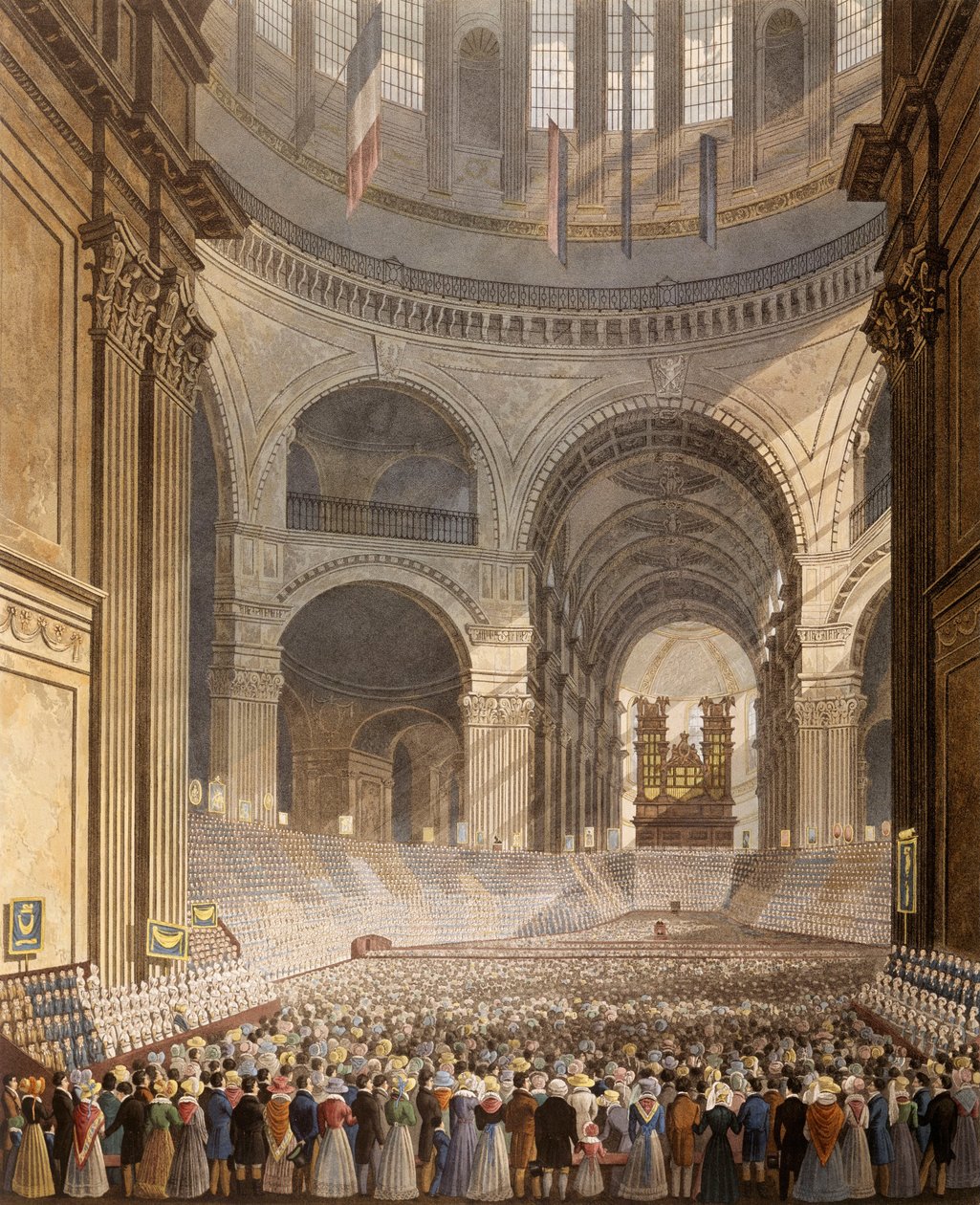 acuarela - Reunión de aniversario de los Niños de la Caridad en la Catedral de San Pablo de Robert Havell