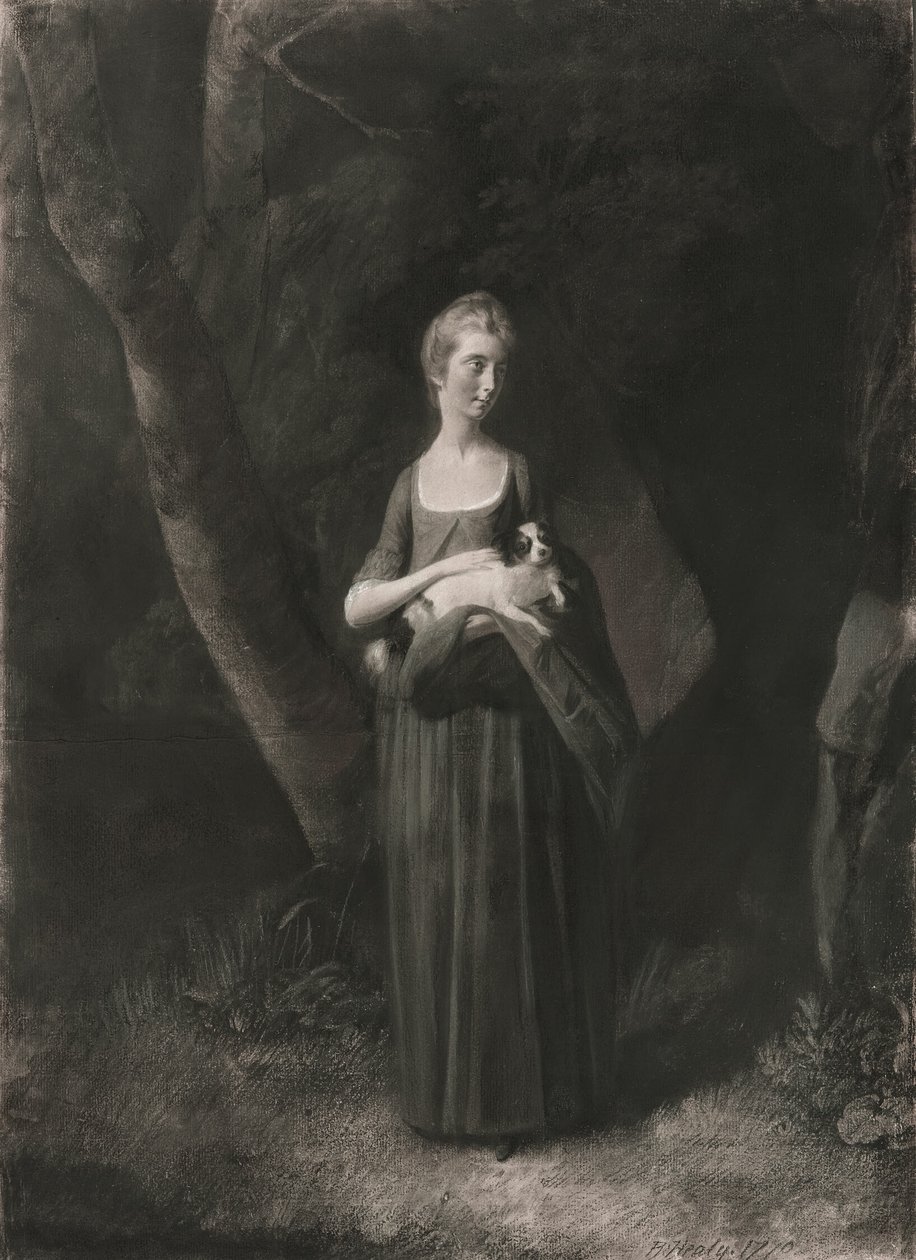 La Srta. Cunningham con su King Charles Spaniel en brazos de Robert Healy
