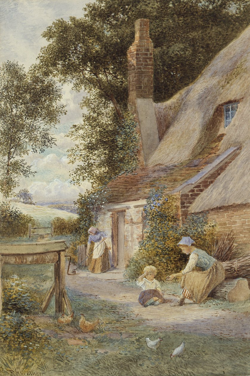 Figuras junto a una cabaña (acuarela sobre papel) de Robert Hollands Walker