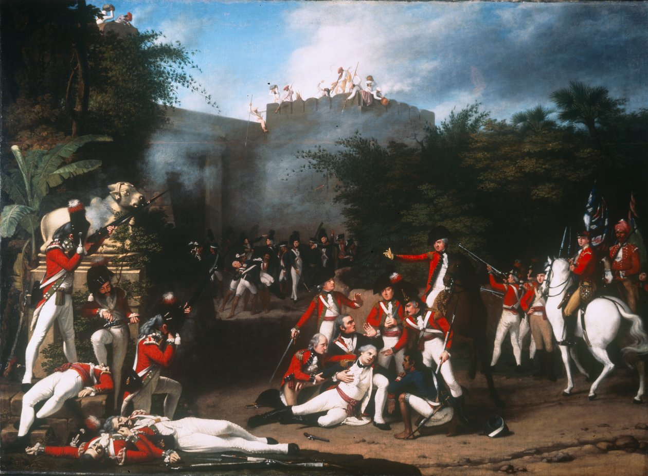La Muerte del Coronel Moorehouse en el Asalto a la Puerta Pettah de Bangalore el 7 de marzo de 1791, 1793 de Robert Home