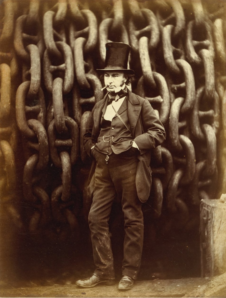 Isambard Kingdom Brunel ante las cadenas de lanzamiento del Great Eastern de Robert Howlett