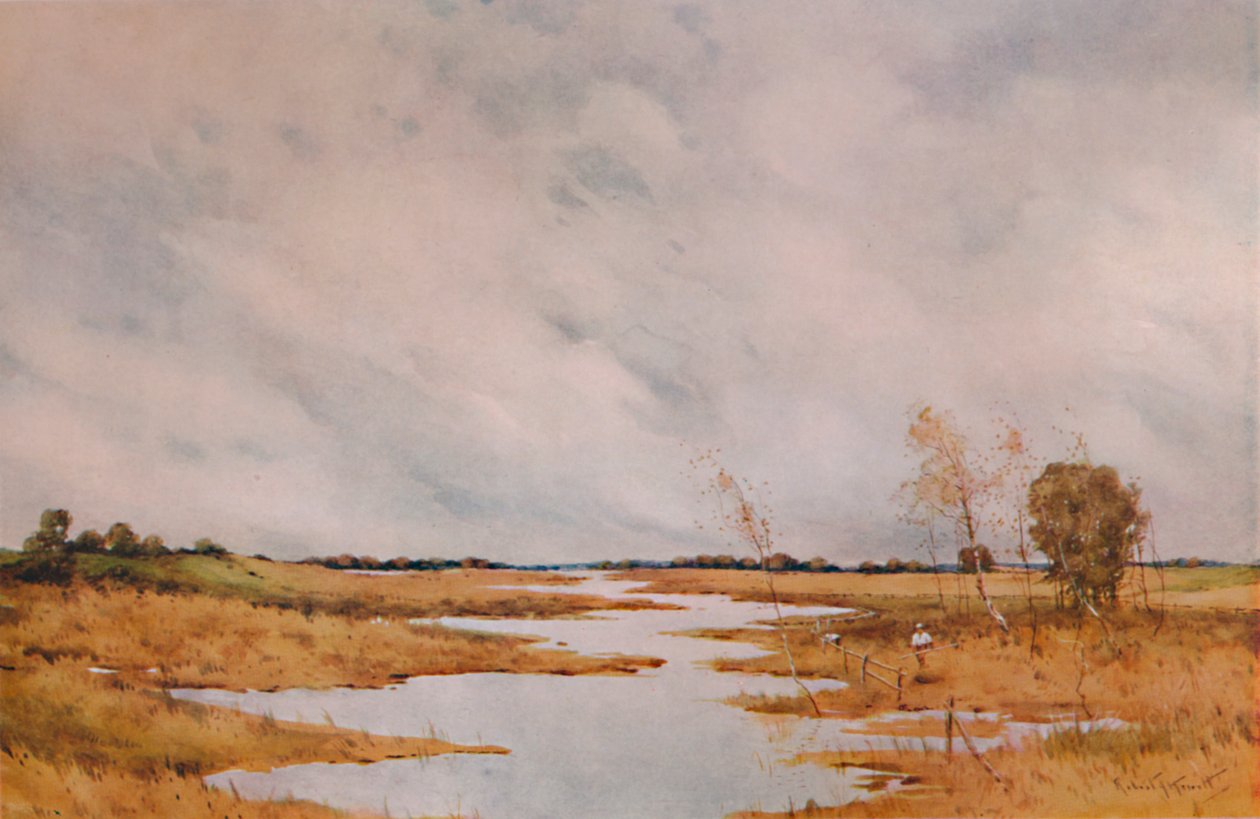 Reparando la Cerca, Pantanos de Suffolk, siglo XX, 1935 de Robert J Hewitt
