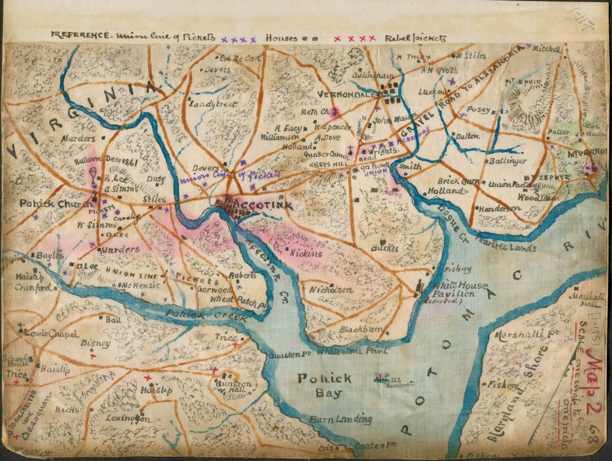 (Mapa del bajo río Potomac mostrando las líneas de piquetes, enero de 1862) LOC gvhs01.vhs00059 de Robert Knox Sneden