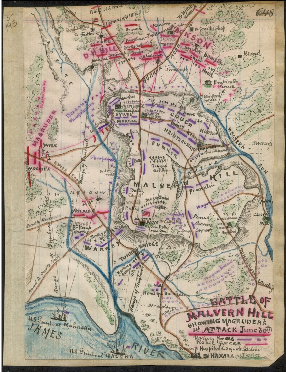 Batalla de Malvern Hill mostrando el 1er ataque de Magruder 30 de Junio LOC gvhs01.vhs00095 de Robert Knox Sneden