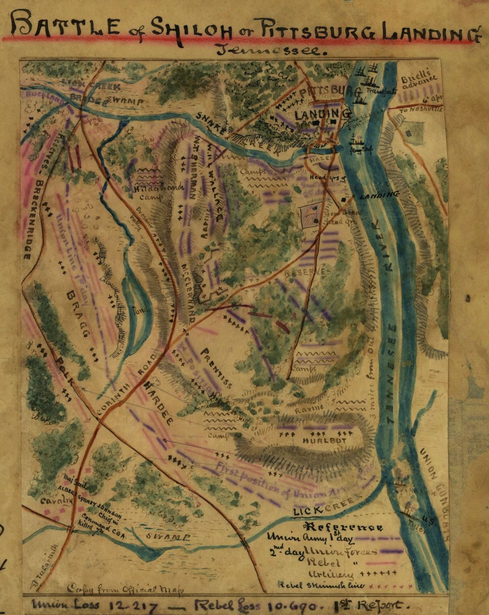 Batalla de Shiloh o Desembarco de Pittsburg, Tennessee LOC gvhs01.vhs00313 de Robert Knox Sneden