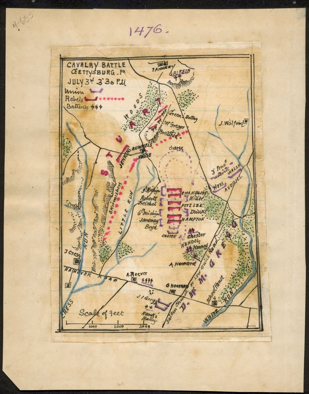 Batalla de caballería, Gettysburg, Pa. 3 de Julio 3-30 p.m. LOC gvhs01.vhs00150 de Robert Knox Sneden