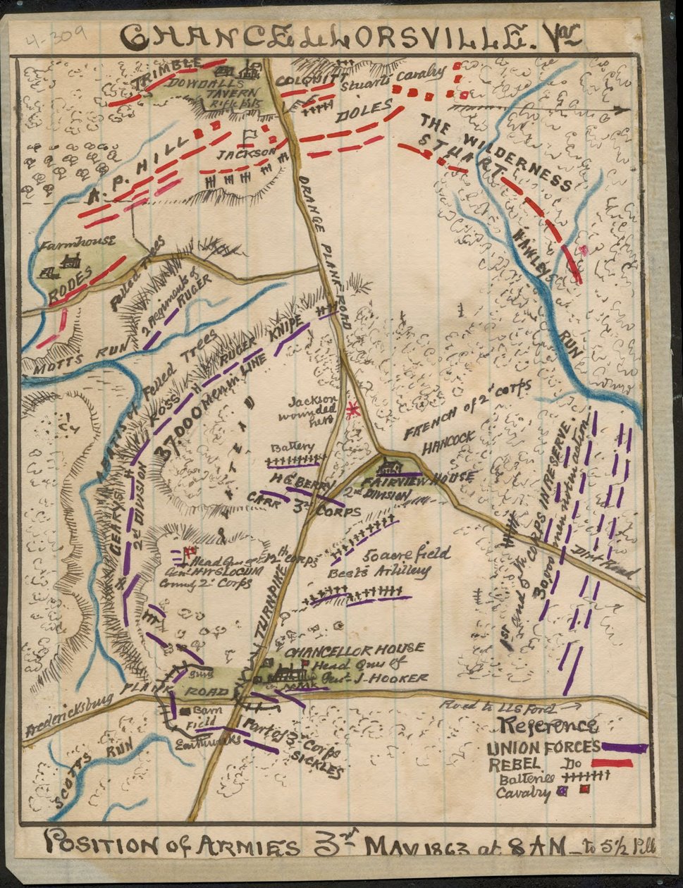 Chancellorsville, Va. Position of armies 3rd May 1863 at 8 a.m. to 5 1-2 p.m. LOC gvhs01.vhs00136 de Robert Knox Sneden