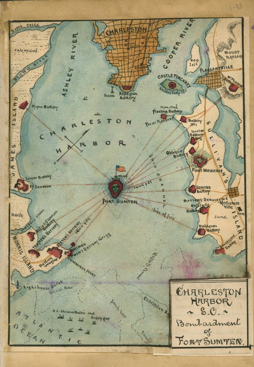 Puerto de Charleston, Carolina del Sur. Bombardeo de Fort Sumter. LOC gvhs01.vhs00058 de Robert Knox Sneden