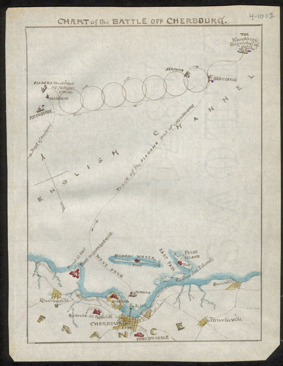 Carta de la batalla frente a Cherburgo. LOC gvhs01.vhs00168 de Robert Knox Sneden