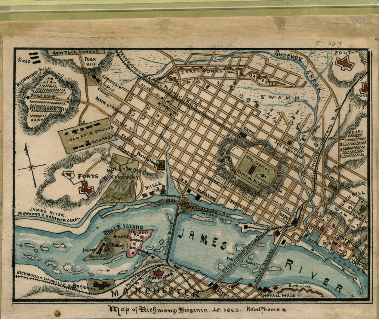 Mapa de Richmond, Virginia...1863. LOC gvhs01.vhs00051 de Robert Knox Sneden