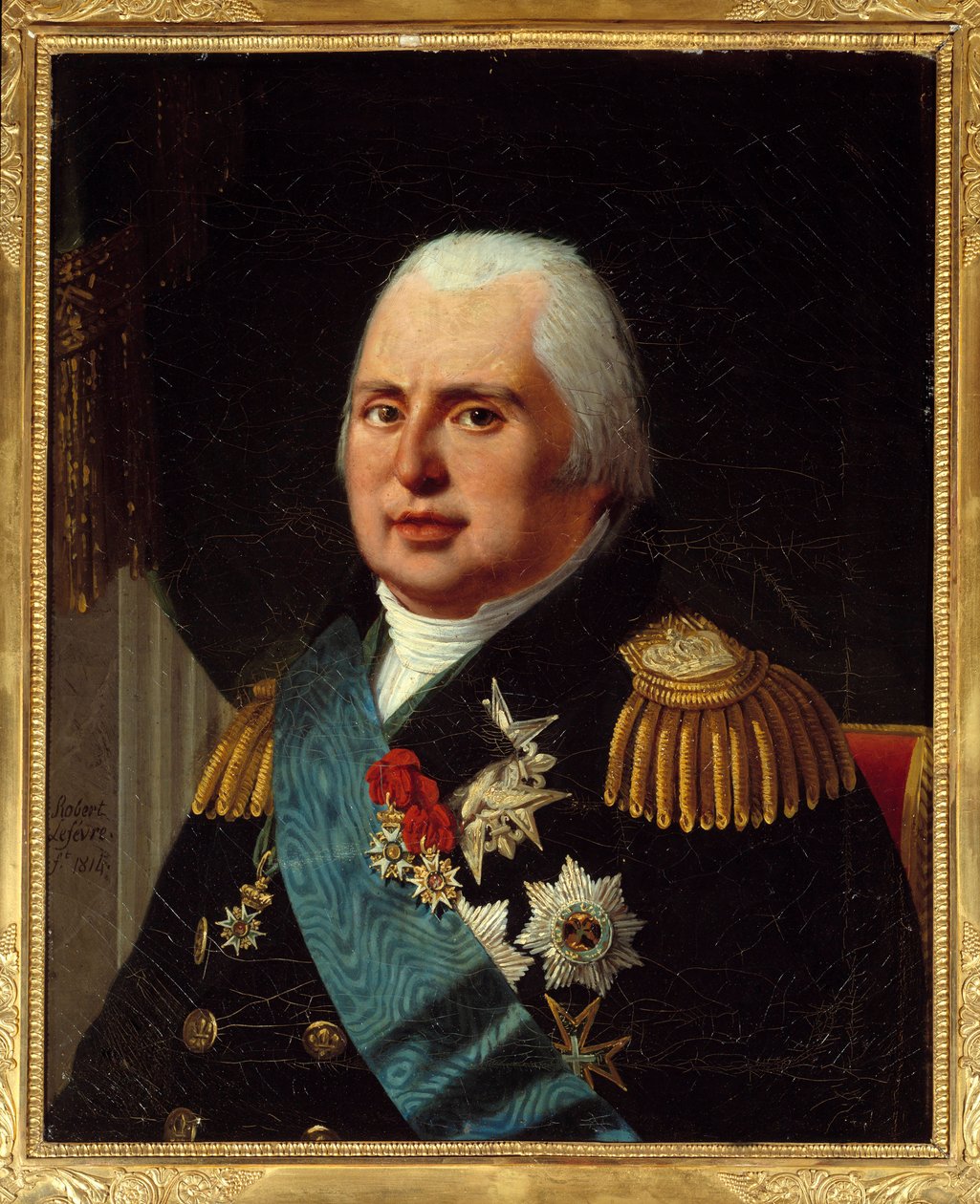 Retrato de Luis XVIII (1755-1824), rey de Francia, en uniforme militar con la Legión de Honor y la Cinta de la Orden del Espíritu Santo de Robert Lefevre