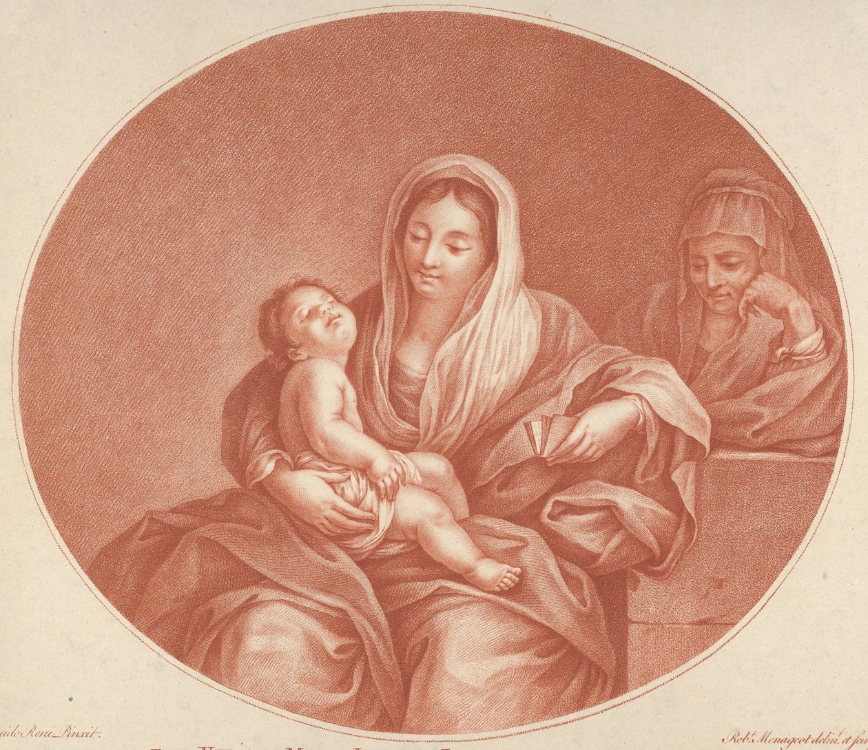La Virgen sentada con el niño Cristo durmiendo en su regazo, Santa Isabel a la derecha, an..., 1776 de Robert Menageot