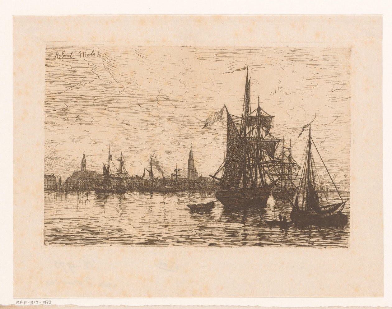 Vista de Amberes con barcos en primer plano de Robert Mols