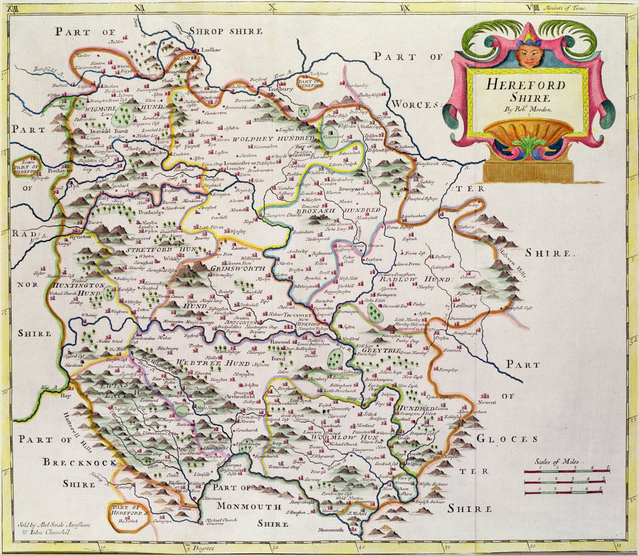 Mapa de Herefordshire, 1695 de Robert Morden