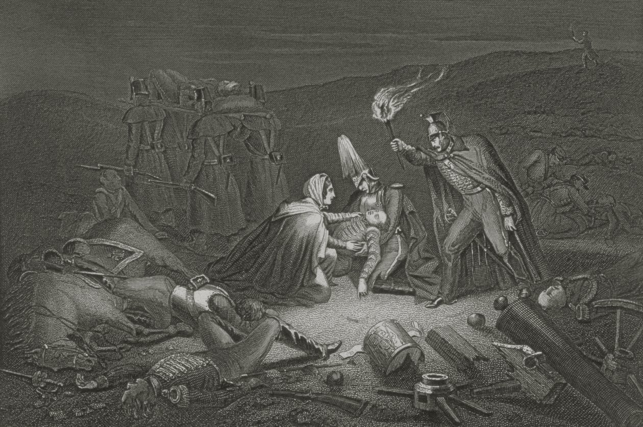 El campo de batalla de Alma, la noche después de la batalla, grabado por D.J. Pound de Robert Neal Hind