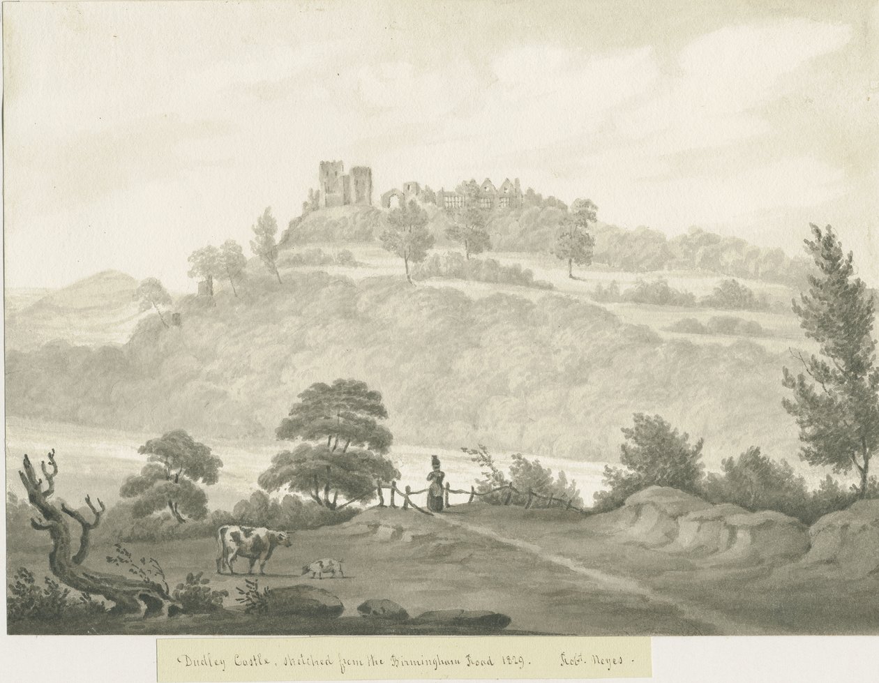 Castillo de Dudley: dibujo en sepia de Robert Noyes