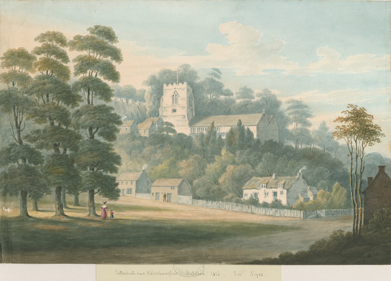 Iglesia y pueblo de Tettenhall: pintura en acuarela, 1826 de Robert Noyes