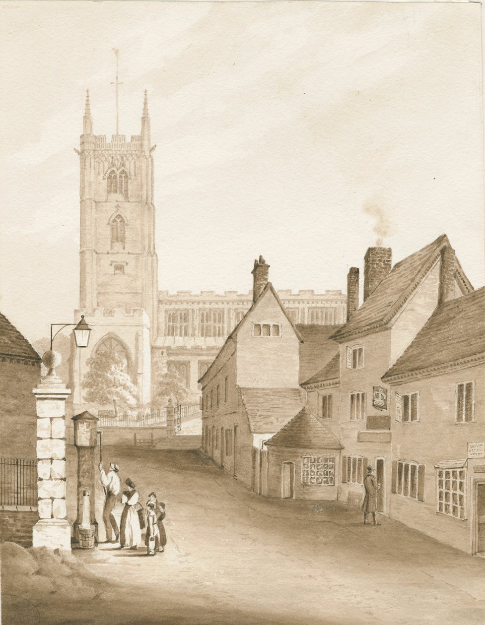 Wolverhampton - Iglesia de San Pedro: dibujo en sepia, 1838 de Robert Noyes
