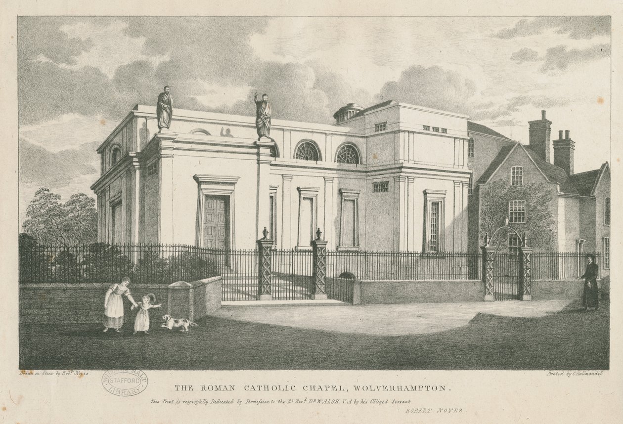 Wolverhampton - La Capilla Católica Romana: litografía, nd [c 1844] de Robert Noyes