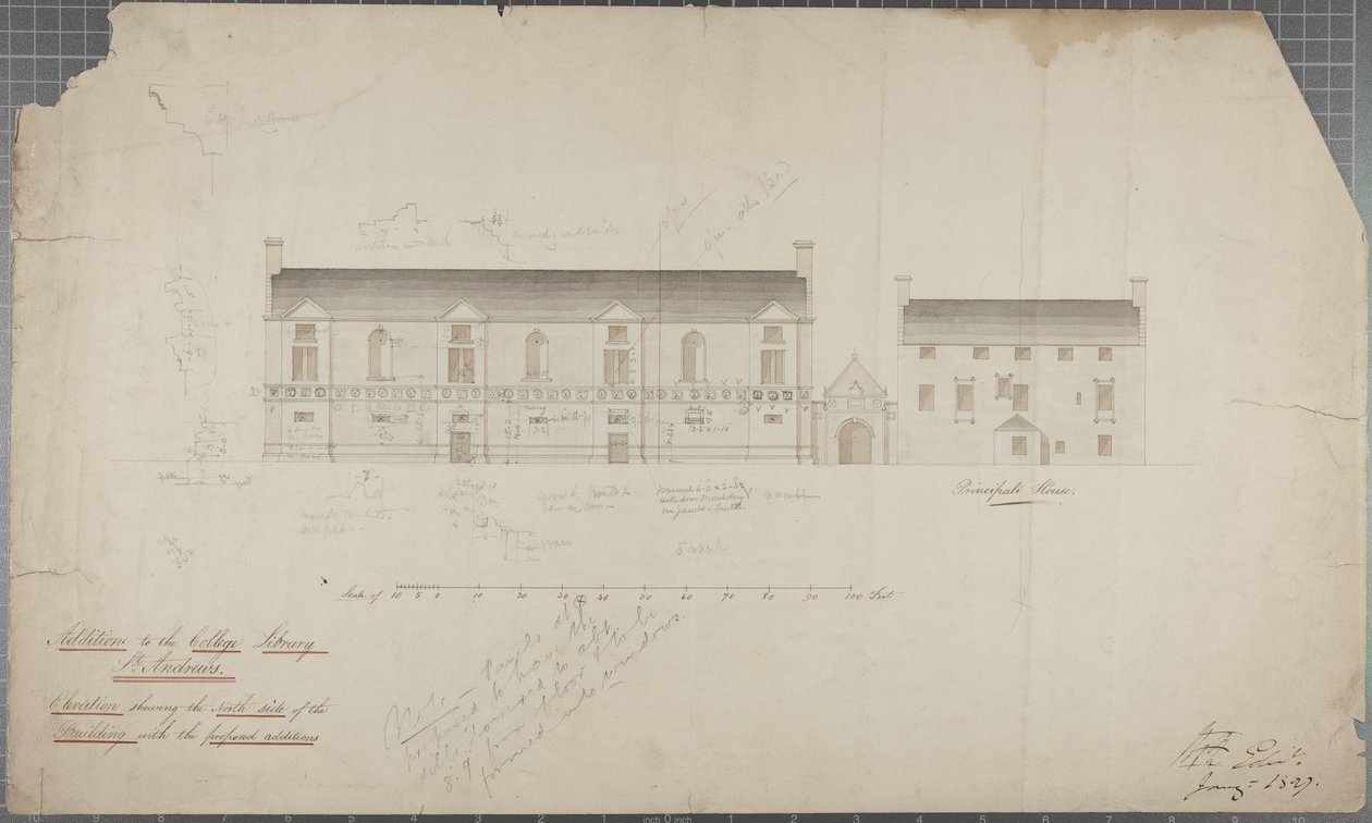 Dibujo arquitectónico de la Biblioteca Universitaria, 1827 de Robert Payton Reid