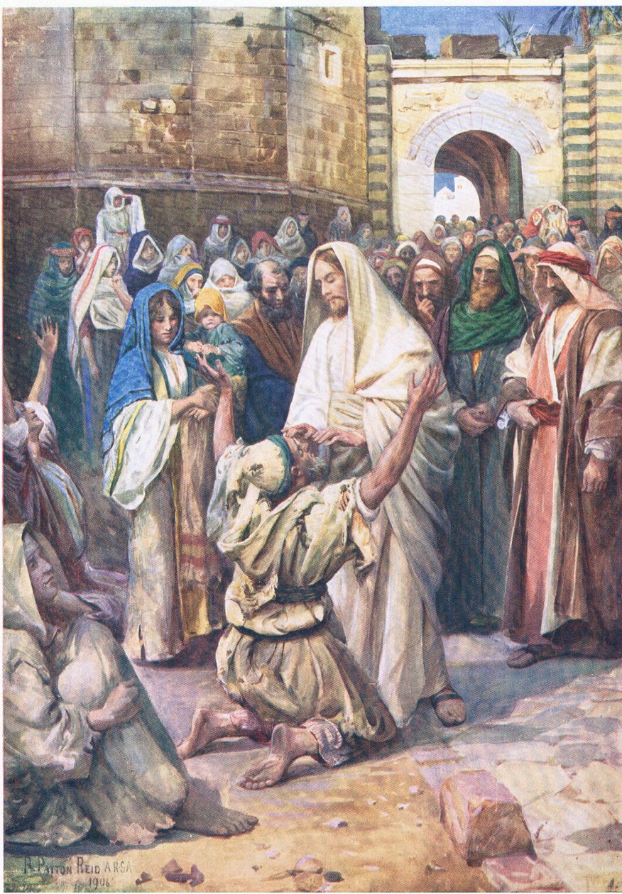 Bartimeo el ciego, de El Libro de Imágenes de la Biblia publicado por Thomas Nelson, c.1950 de Robert Payton Reid