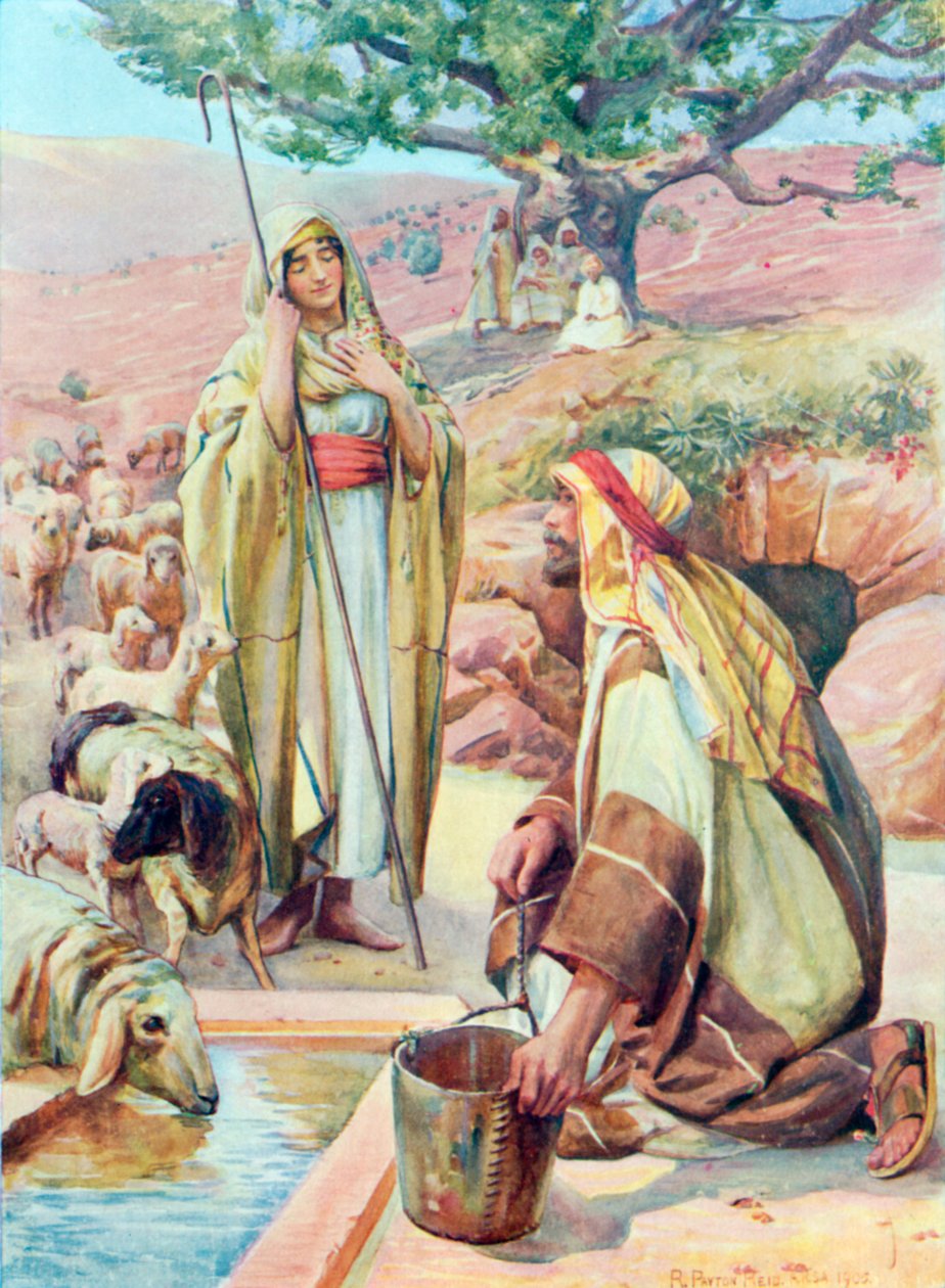 Raquel en el pozo (litografía en color) de Robert Payton Reid