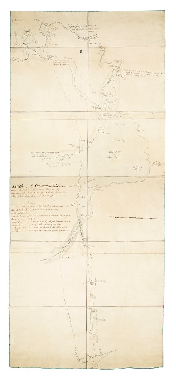 Croquis de la comunicación desde York, en el lago Ontario, hasta Glouscester [sic] o la bahía Machidash, en el lago Hurón, realizado por el teniente t Pilkington, de los Ingenieros Royales, y Alex.r Aitken, topógrafo adjunto, en octubre de 1793. de Robert Pilkington