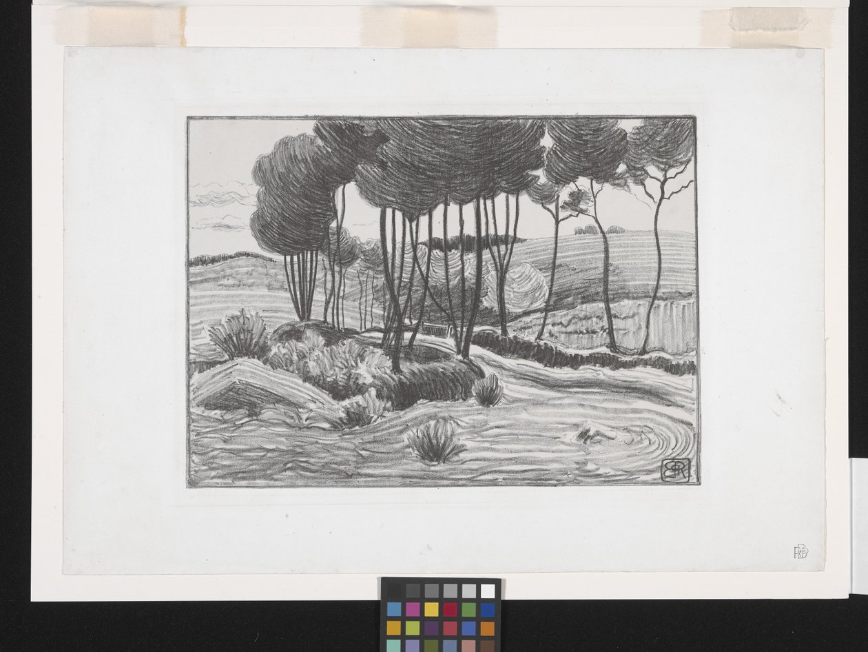 Los álamos (litografía) de Robert Polhill Bevan