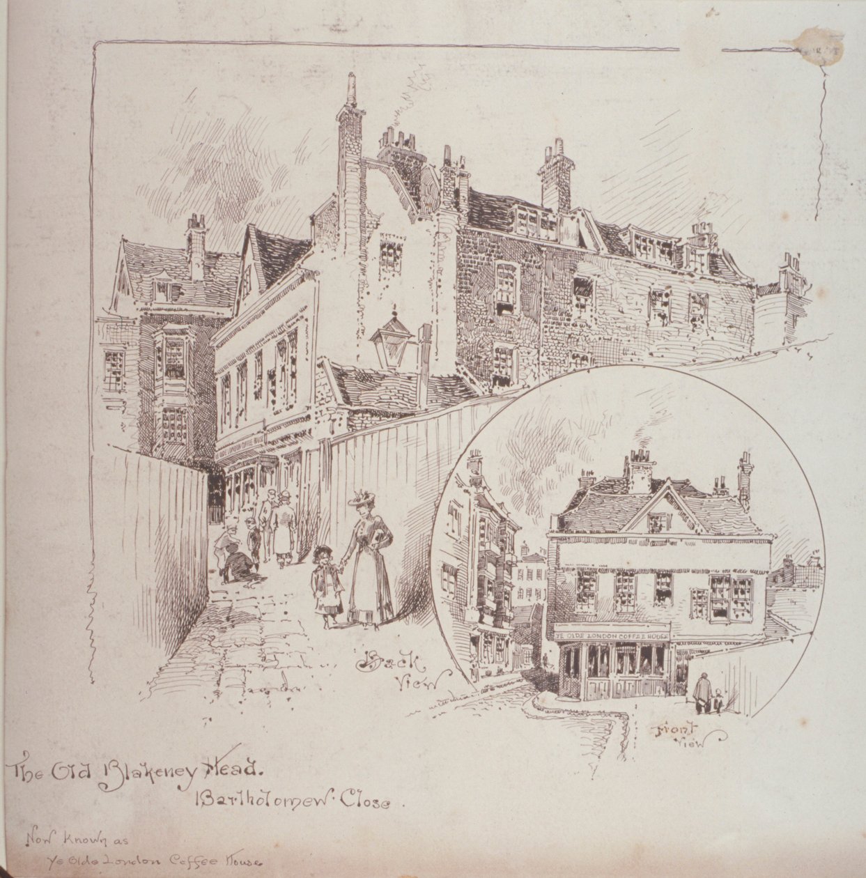 Vista trasera del Old Blakeney Head Inn, Bartholomew Close, Londres (c.1900) de Robert Randoll