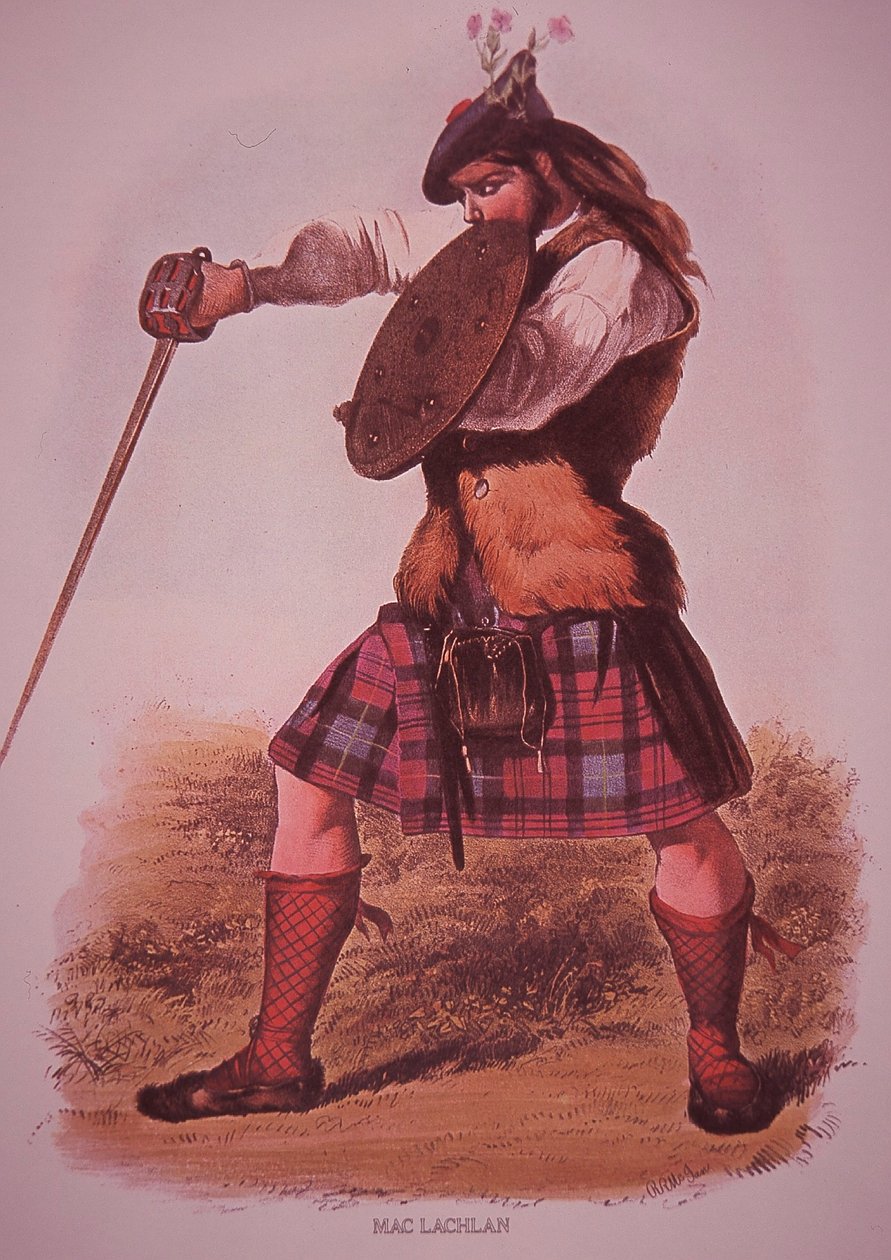 Guerrero del Clan MacLachlan, grabado por L. Dickinson de Robert Ronald (after) McIan