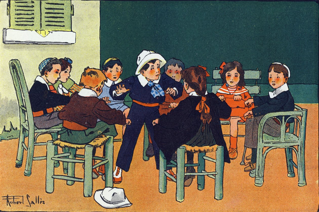 Al hurón. Grabado en "¿A qué jugamos?" de E. Weber con dibujos acuarelados de Robert Salles (1871-1929). Librería Garnier Freres, París de Robert Salles