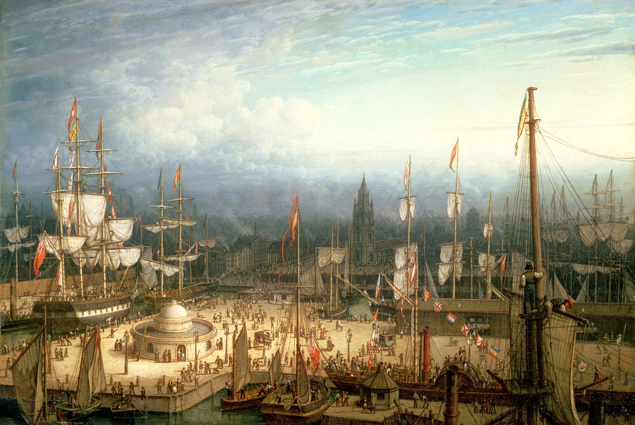 Barco Clíper de Cuatro Mástiles en el Puerto de Liverpool, c.1810 de Robert Salmon