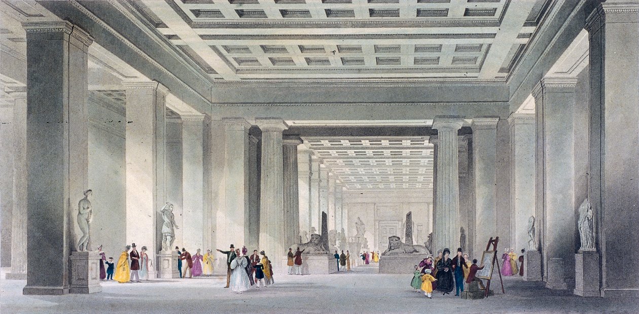 Los Salones Central y Egipcio, Museo Británico, Holborn, Londres, c. 1836 de Robert Sands
