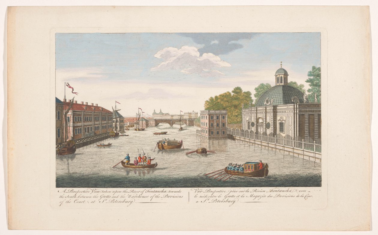 Vista del río Fontanka en San Petersburgo visto desde el norte Una vista en perspectiva, tomada sobre el río de Fontancka, hacia el sur (...) (título sobre el objeto) de Robert Sayer (possibly)
