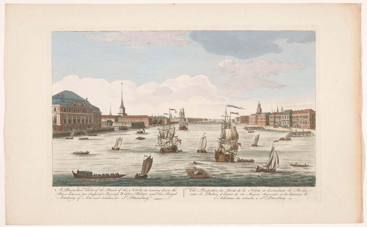 Vista del río Neva en San Petersburgo, visto río abajo Una vista en perspectiva de la orilla del Neva, bajando el río (...) (título sobre el objeto) de Robert Sayer (possibly)