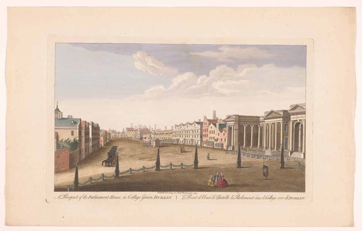 Vista de la Casa del Parlamento en College Green Square en Dublín Una perspectiva de la Casa del Parlamento, en College Green, Dublín (título sobre objeto) de Robert Sayer (possibly)