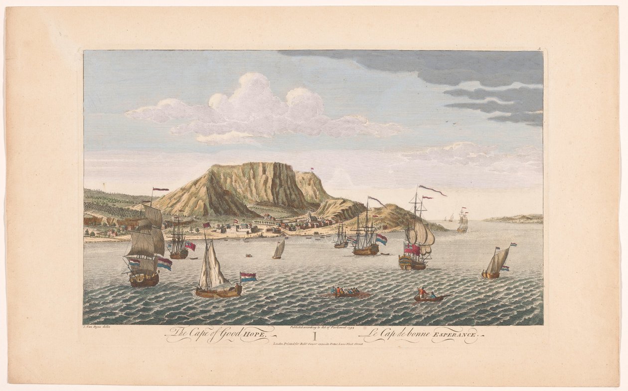 Vista del Cabo de Buena Esperanza en Sudáfrica El Cabo de Buena Esperanza (título sobre el objeto) Asentamientos de la VOC (título de la serie) de Robert Sayer