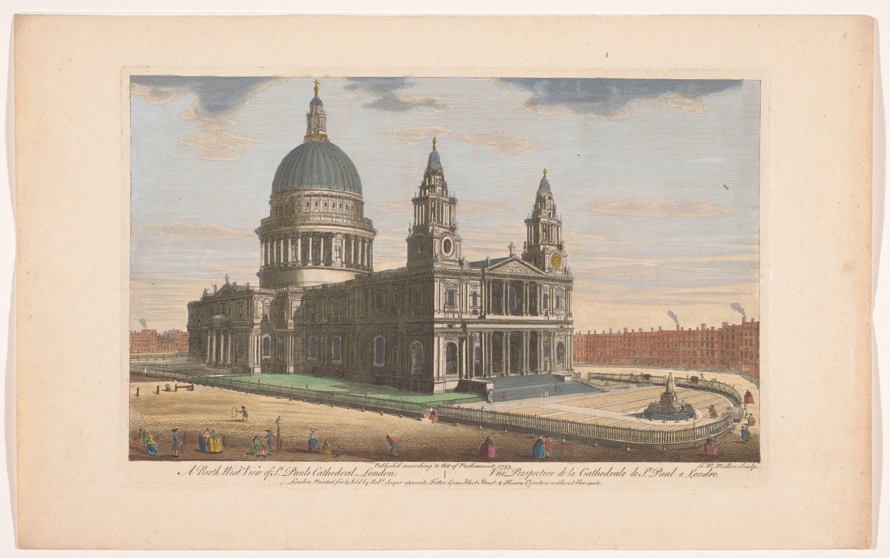 Vista de la Catedral de San Pablo en Londres vista desde el noroeste Una vista noroeste de la Catedral de St. Pauls London (título sobre el objeto) Londres (título de la serie) de Robert Sayer