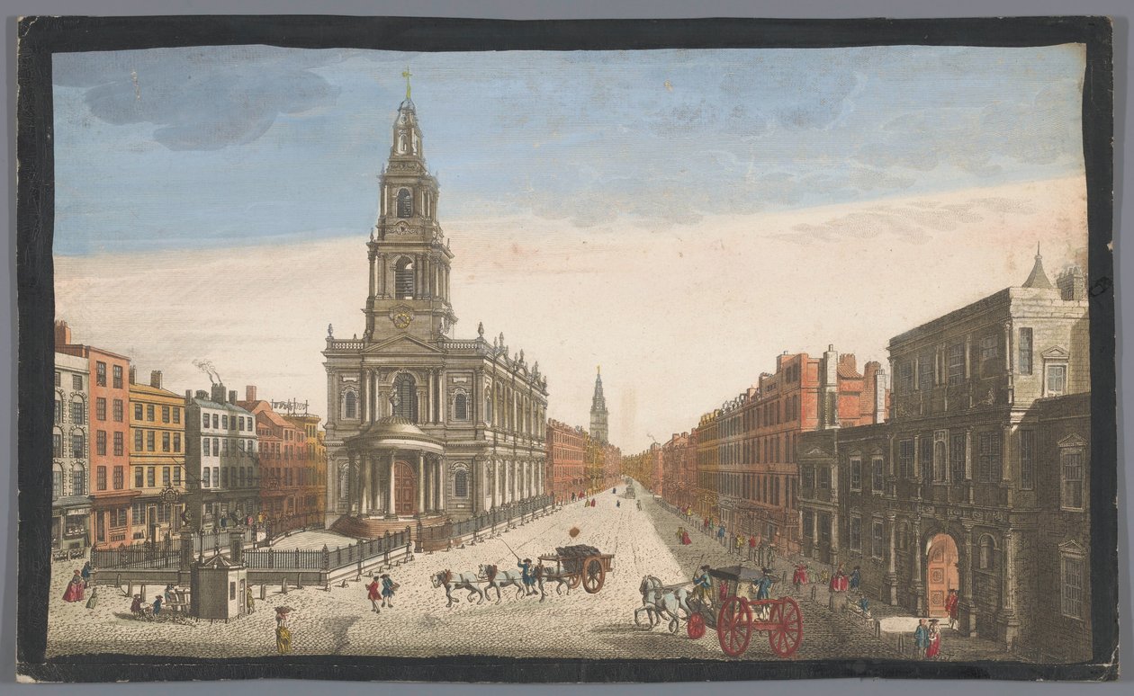 Vista de Somerset House y la iglesia de Saint Mary-le-Strand en Londres Una vista de Somerset House, con St. Marys Church en Strand London (título sobre el objeto) Londres (título de la serie) de Robert Sayer