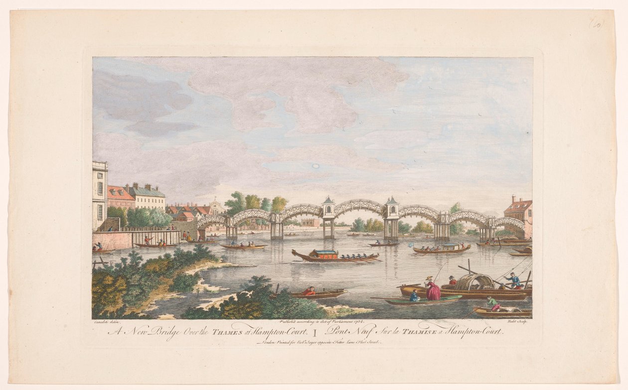 Vista del puente de Hampton Court sobre el río Támesis entre Hampton y East Molesey Un nuevo puente sobre el Támesis en Hampton Court (título sobre objeto) de Robert Sayer