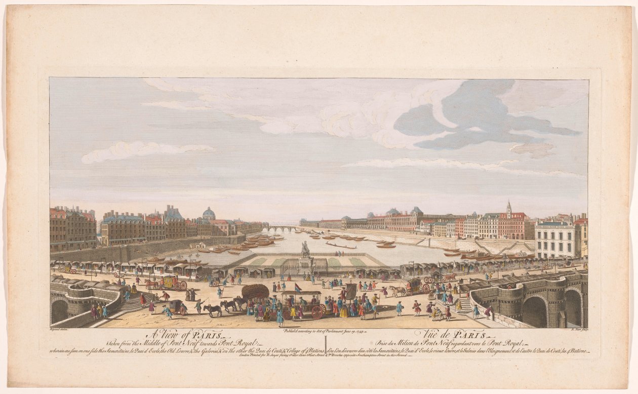 Vista del Pont Neuf sobre el río Sena en París, mirando hacia el Pont Royal Una vista de París, tomada desde el medio de Pont Neuf hacia Pont Royal (...) (título sobre objeto) París (título de la serie) de Robert Sayer